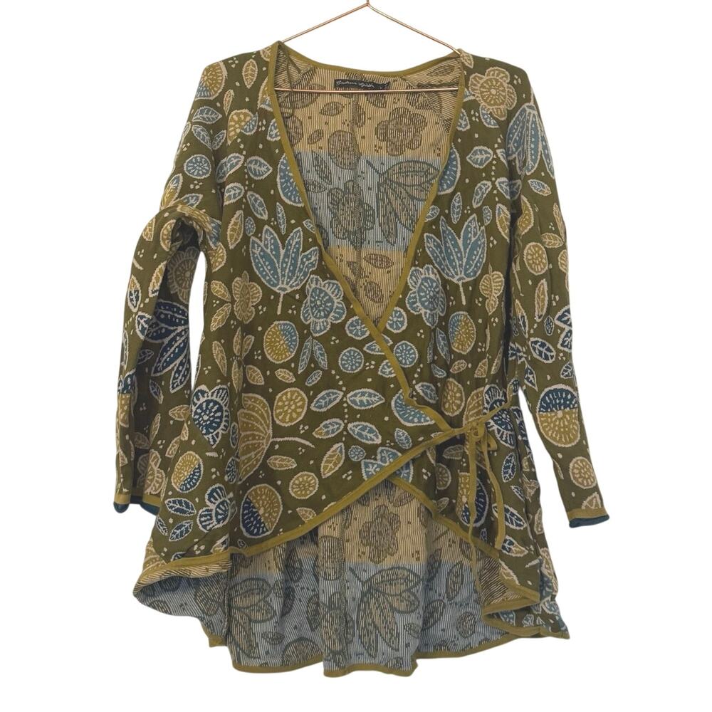 Floral Wrap Sweater Cardigan in Olive Green